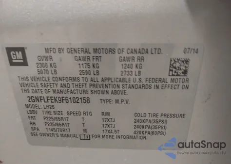 2015 Chevrolet Equinox 1Lt from USA, damaged, VIN 2GNFLFEK9F6102158